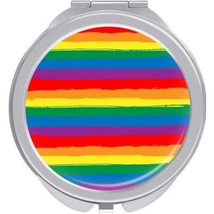 Regenboog Gestreepte LGBT Vlag Compacte Spiegel Ronde Pocket Make-up Spiegel Dubbelzijdige Vergroting Opvouwbare Draagbare Handspiegel