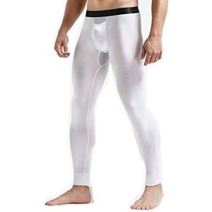 Ouruikia Thermisch Ondergoed voor Heren Modal Lange Thermolicht Zonder Etiket Thermische Onderbroek met Aparte Zak, Wit, S