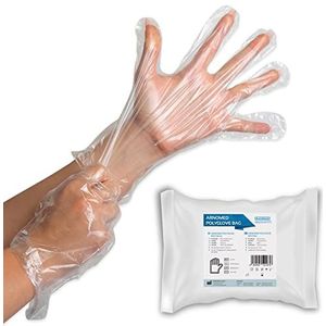 ARNOMED PE Wegwerphandschoenen mannen, 100 stuks in zak, huishoudhandschoenen voor voedsel transparant, beschermende handschoenen voor haren verven