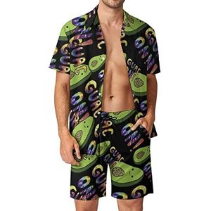 Avocado Guac On! Hawaiiaanse sets voor mannen Button Down Trainingspak met korte mouwen Beach Outfits XL