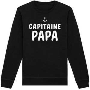 Sweatshirt Capitaine Papa, uniseks, bedrukt in Frankrijk, 100% biologisch katoen, cadeau voor verjaardag, papa, origineel grappig, Zwart, L/Tall