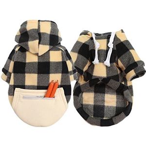 Winter warme huisdier hond kleding geruite print hond hoodies outfit voor kleine hond chihuahua mopshond trui kleding puppy kat jas jas jas (kleur: beige, maat: 2XL 7to9kg)