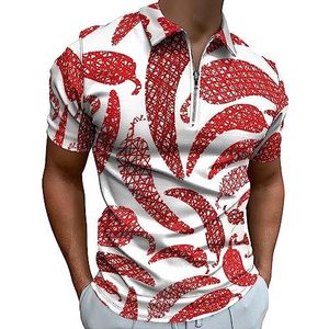 Rood Chilly poloshirt voor heren, casual T-shirts met ritssluiting en kraag, golftops, slim fit