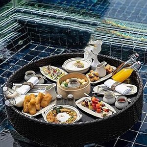 pallet， Ronde drijvende serveertafel en bar - Stijlvolle ontbijttafel op het water - Drijvende bar for bij het zwembad(Black,80X80X15CM)