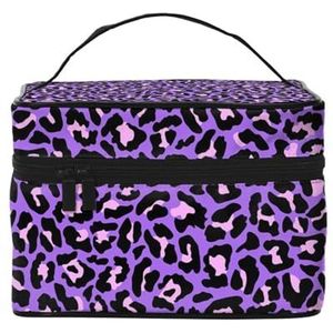 Paarse luipaardprint, make-uptas cosmetische tas draagbare toilettas voor op reis etui, zoals afgebeeld, Eén maat