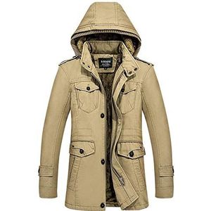 Huixin Heren Herfst Winter Nieuwe Vrije tijd Windjack Kleding Jas Dikken Katoen Multi Zakken Militair Warm Afneembare Capuchon Outdoor Parka Trenchcoats, kaki, XXL