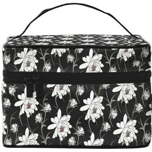 Witte Bloemen Patroon, Make-up Tas Cosmetische Tas Draagbare Reizen Toilettas Potlood Case, zoals afgebeeld, Eén maat