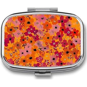 Perzik Bloemenpatroon Print Pillendoos Geneeskunde Pil Organizer Kleine Pil Case Reizen Pil Container Draagbare Pil Case voor Pocket 2 Compartiment Pillenhouder Pillendozen voor Reizen