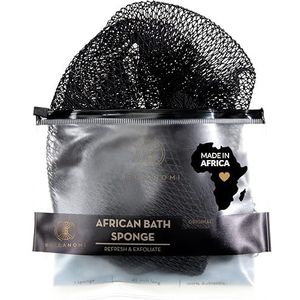 BELLANOMI Afrikaanse exfoliërende netspons, authentiek, ethisch afkomstig uit Nigeria, 45"" lange, rugschrobber voor dagelijks gebruik (zwart)