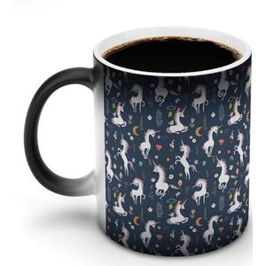 Cartoon Eenhoorns En Bloemen Warmte Veranderende Koffie Mok Keramische Warmtegevoelige Magic Grappig Gift voor Vrouwen Mannen 12oz