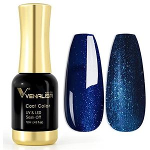 VENALISA Uv-nagellak, gellak, glitter, blauw, gelnagellak, soak off, kleurgelkit, glitter blauwe gel nagellak voor nageldesign, manicure, 12 ml