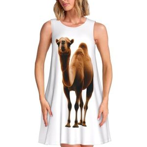 ELSMZXZD Cry Pug Print Dames Zomerjurken - Casual Mouwloze Jurk Zonnejurk 2025 Strand met Zak, Woestijn zand, S