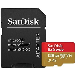 SanDisk Extreme 128 GB microSDXC Memory Card + SD Adapter with A2 App Performance + Rescue Pro Deluxe, Up to 160 MB/s, Class 10, UHS-I, U3, V30 , Red/Gold