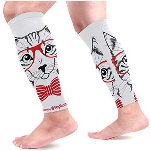 EZIOLY Hipster rode bril kat sport kalf compressie mouwen been compressie sokken kuitbeschermer voor hardlopen, fietsen, moederschap, reizen, verpleegkundigen