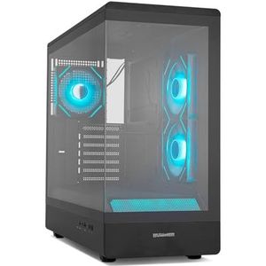NOX XTREME PRODUCTS HUMMER SIGNAL – ATX Mid-Tower | M-ATX, ARGB Frameless Gehard Glas, GPU-steun tot 420 mm, Magnetisch Stoffilter, Capaciteit voor 9 ventilatoren, 3x120mm inbegrepen, Zwart