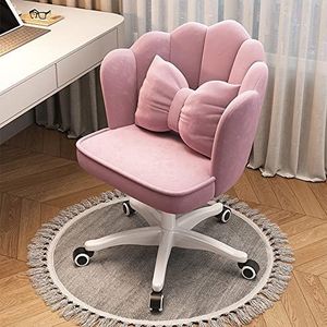 FZDZ Fluwelen bureaustoel, verstelbare bloemblaadje accentstoel, ergonomische make-up computerstoel 360 ° draaibaar, gestoffeerde bureaustoel voor ijdelheid woonkamer slaapkamer (kleur: roze)