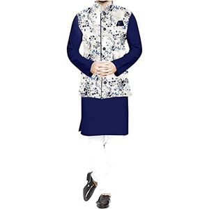 Kalagiri Nehru Jas Met Kurta Pyjama Set Voor Heren, marineblauw, XXL