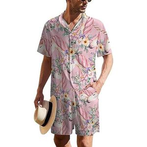 Eenhoornkrans Hawaïaans pak voor heren, set van 2 stuks, strandoutfit, shirt en korte broek, bijpassende set