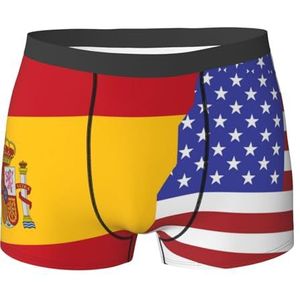 Afrikaanse Dieren Mannen Platte Hoek Ondergoed (Meerzijdig) Leggings Mannen Elastische Platte Hoek Shorts, Amerikaanse vlag van Spanje, M