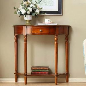 Multifunctionele klaptafel, Halve maan consoletafel met lade, massief houten haltafel, vintage halfronde bank dressoir for woonkamer, hal, veranda(Cherry,31.5""W x 11.8""D x 31.5""H)