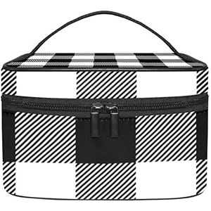 Zwart Wit Gird Gridding Make-up Organizer Bag, Reizen Make-up Tas Organizer Case Draagbare Cosmetische Tas voor Vrouwen en Meisjes Toiletartikelen, Meerkleurig, 22.5x15x13.8cm/8.9x5.9x5.4in
