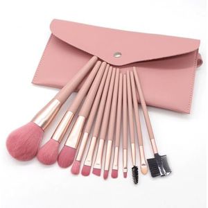 MQPALZKD 12 stuks nude roze make-upborstelset poederpoeder blusher oogschaduwborstel multifunctioneel make-uptool