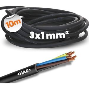 10 meter, Lapp 1600117, H07RN-F, 3 x 1 mm², rubberen kabel, flexibel met beschermgeleider, uv-bestendige kabel voor buiten, oliebestendig, vlamvertragend, aansluitkabel 3G1 mm², zwart
