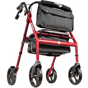Hugo Mobility 700-961 Elite Rollator met zitting, rugsteun en zadeltas, rood