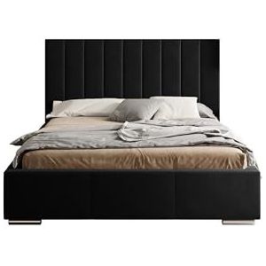 SEELLOO Luxe Pola Premium gestoffeerd bed één persoon ligvlak fluwelen stof tweepersoons ligoppervlak 200X200 cm Grootte van het bed 219x219x102 cm zwart