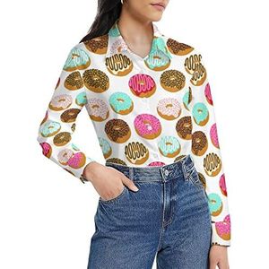 Sweet Donut Damesshirt met lange mouwen, button-down blouse, casual werkshirts, tops, 5XL