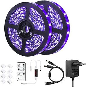 LYGKJ 10 m UV-led blacklight led-stripset met afstandsbediening, 600 leds 395 nm, 12 V/3 A, flexibele blacklight bevestigingen voor fluorescerende dansfeesten, Halloween party podiumverlichting
