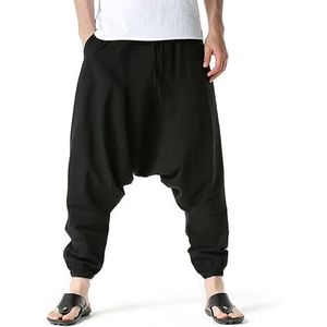 Hippie Baggy Genie Boho Yoga Harembroek voor heren, katoen, lage druppel, kruis, joggingbroek, joggingbroek, Zwart, 3XL