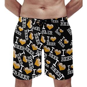 I Heart Beer1 Mens Beach Shorts Sneldrogende Board Shorts Mesh Voering Strandbroek Gym Zwembroek M