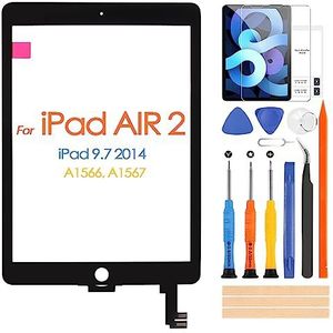 Touchscreen voor iPad 6 Air 2 9,7 A1566 A1567 glas voor iPad Air 2 digitizer scherm, paneel, glas met gratis geharde folie, reparatieset (geen LCD-display) (zwart)