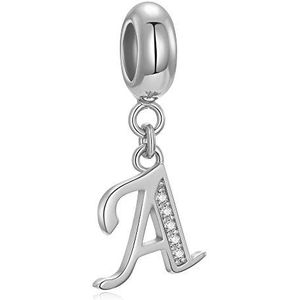 Echt 925 Sterling zilveren Letter kralen eerste A-z bengelen alfabet kristal charme past Europese armband ketting (Leter A)