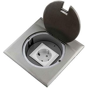 Inbouwstopcontact vloerstopcontact stopcontact 1 x Schuko roestvrij staal voor vloer & muur klapdeksel rond/rand vierkant