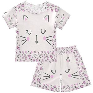 YOUJUNER Kinderpyjama set schattig kattengezicht T-shirt met korte mouwen zomer nachtkleding pyjama loungewear nachtkleding voor jongens meisjes kinderen, Meerkleurig, 8 jaar
