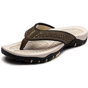 Dames Zomer Slippers PU lederen zomer heren slippers strand sandalen Comfortabele heren casual schoenen mode heren flip-flops Sloffen (Color : Army Green, Size : 8)