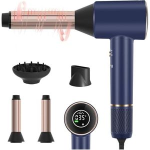 PARWIN PRO BEAUTY Air-Sonic föhn, haardroger met HD-led-display, haardroger met 110.000 tpm borstelloze geluidsarme motor, 2 x 32 mm auto wrap-curler, 25 m/s luchtstroom voor snel drogen (Pruisisch