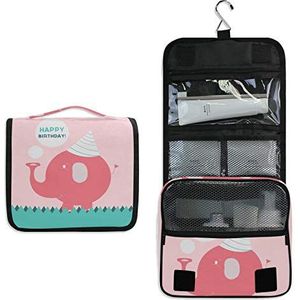 Roze rode olifant opknoping opvouwbare toilettas cosmetische make-up tas reizen kit organizer opslag waszakken tas voor vrouwen meisjes badkamer