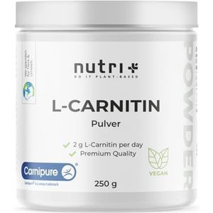 L-CARNITIN Carnipuurpoeder - zuiver L-Carnitinetartraat Ultrapuur Poeder 250g van Lonza - 3000mg Carnitine poeder per portie zonder toevoegingen - Nutri-Plus Vegan