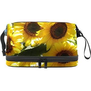 Grote capaciteit reizen cosmetische tas,Zonnebloem natuur gele zomer bloemen, make-up tas,Waterdichte make-up tas organisator, Meerkleurig, 27x15x14 cm/10.6x5.9x5.5 in