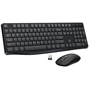 Draadloze toetsenbord- en muiscombinatie, Lovaky 2.4G Full-Sized Ergonomische Toetsenbordmuis, 3 DPI Verstelbaar Draadloos USB-toetsenbord en muis, vrij klik voor computer/laptop/Windows/Mac