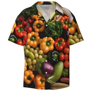 OdDdot Verscheidenheid Verse Groenten Fruit Print Heren Jurk Shirts Atletische Slim Fit Korte Mouw Casual Business Button Down Shirt, Zwart, XXL