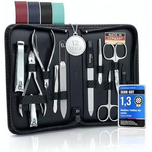 marQus Manicureset Solingen - 12-delige manicure-pedicureset in kunstlederen etui handig en zacht - complete set met alles voor hand- en voetverzorging