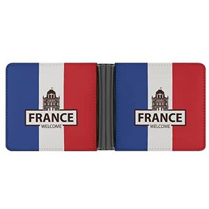 Frankrijk Welkom Vlag Mannen Lederen Portemonnee Minimalistische Blokkerende Bifold Portefeuilles Slanke Portemonnee Met 6 Creditcard