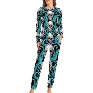 Skull And Octopus Fashion 2 STKS Womens Pyjama Sets Lange Mouw Nachtkleding Nachtkleding Loungewear Stijl
