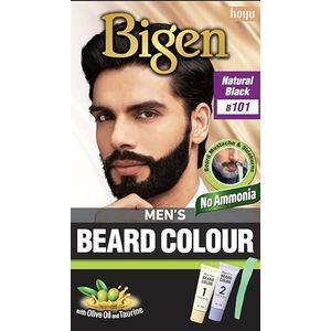 Bigen Beard Colour for Men | Bedek grijze baard in 10 min | Zonder vlekken | Met olijfolie - 101 Natuurlijk zwart