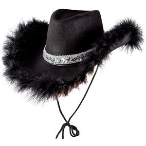Wicked Costumes Texaanse cowboyhoed voor volwassenen, feestaccessoire (zwarte pailletten en veren)