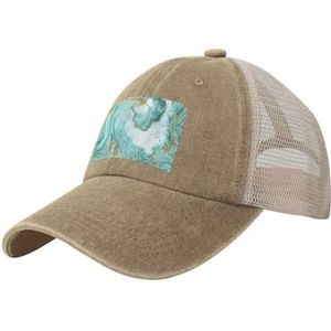 YWSOTRE Blauwgroen en goud marmer, truckerhoeden cowboy mesh baseballpet verstelbare klassieke papa-hoeden, zoals afgebeeld, one size